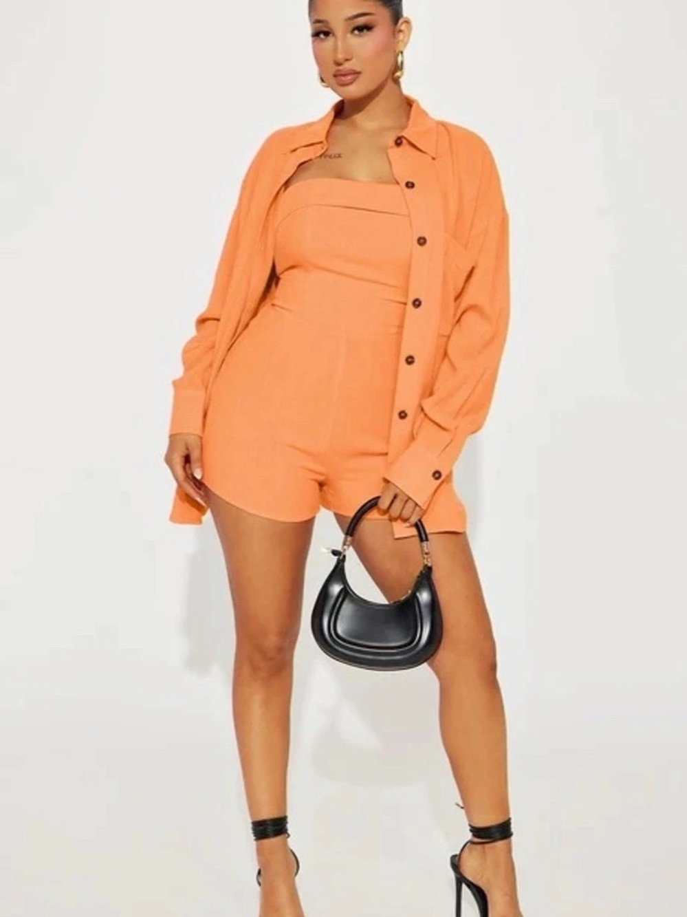 Fashion Nova In The Clear Romper Set Orange